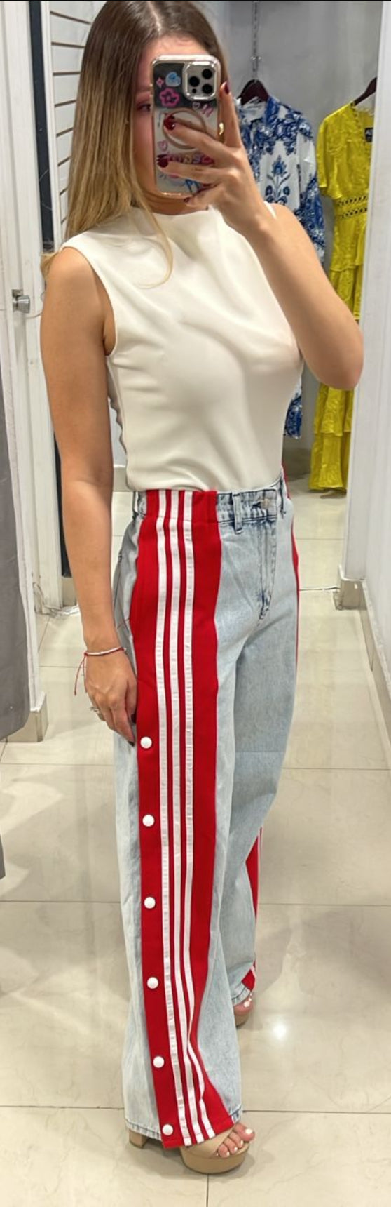 Pantalón Denim & Red stripes